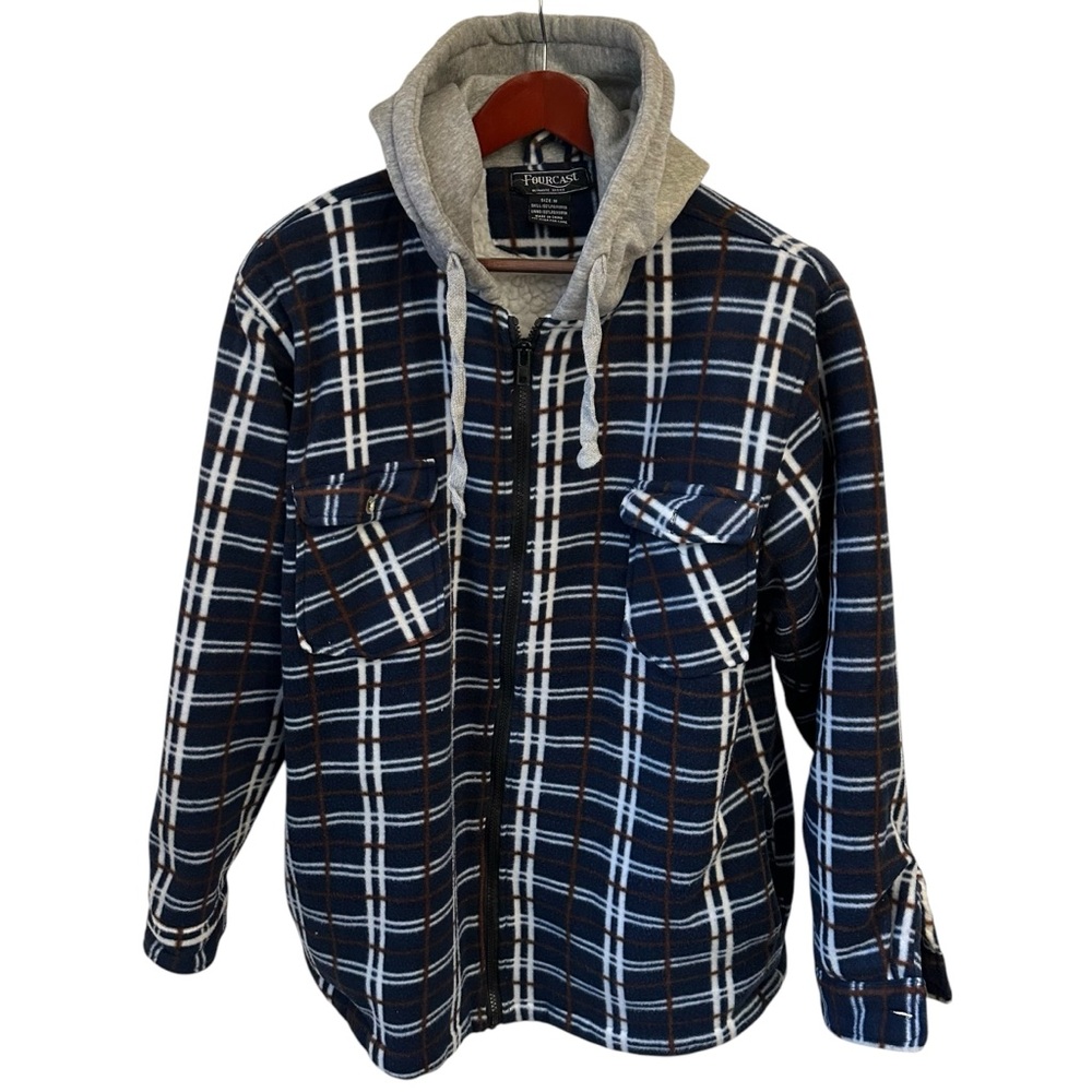Fourcast Men's Blue Plaid Jacket with Hood M